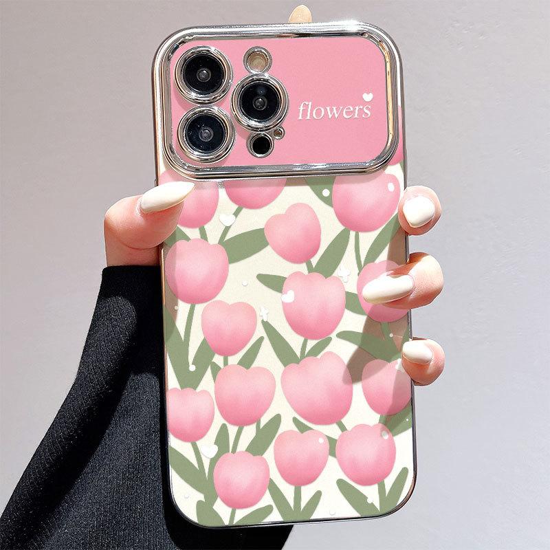 Large Windows Suitable for Apple 12PRO Electroplated Flower Mobile Phone Case IPhone 15XSMAX Protective Case Anti Fall Oil Painting
