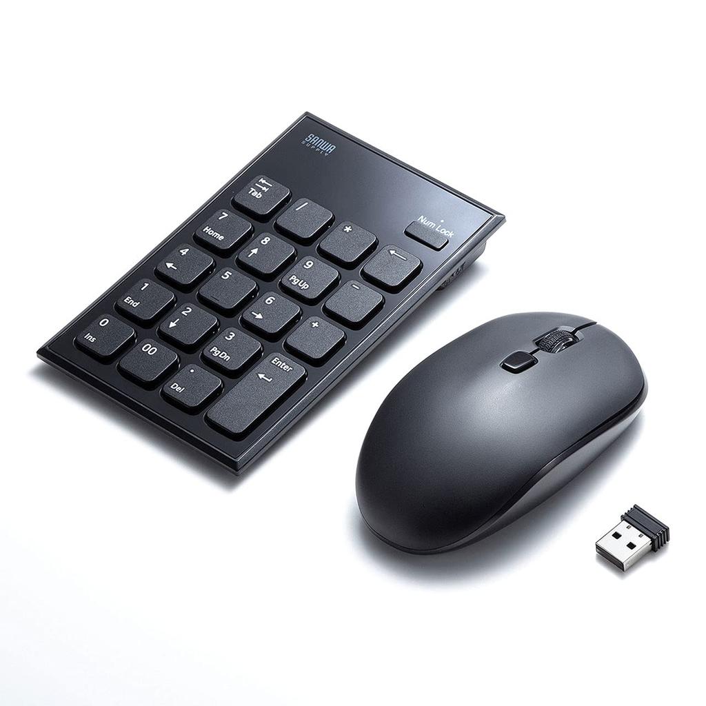 Sanwa Supply Wireless Keypad and Mouse Set, Quiet, USB A Connection, Black, NT-WL23SETBK