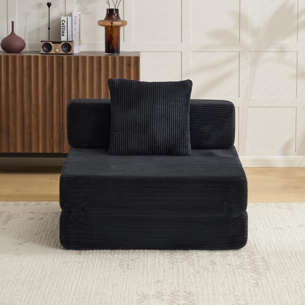 Floor Couch,Compression Sofa,Convertible Sofa Bed-with Pillow Back Support Armrest,Corduroy Fabric,for Living Room Bedroom,Black