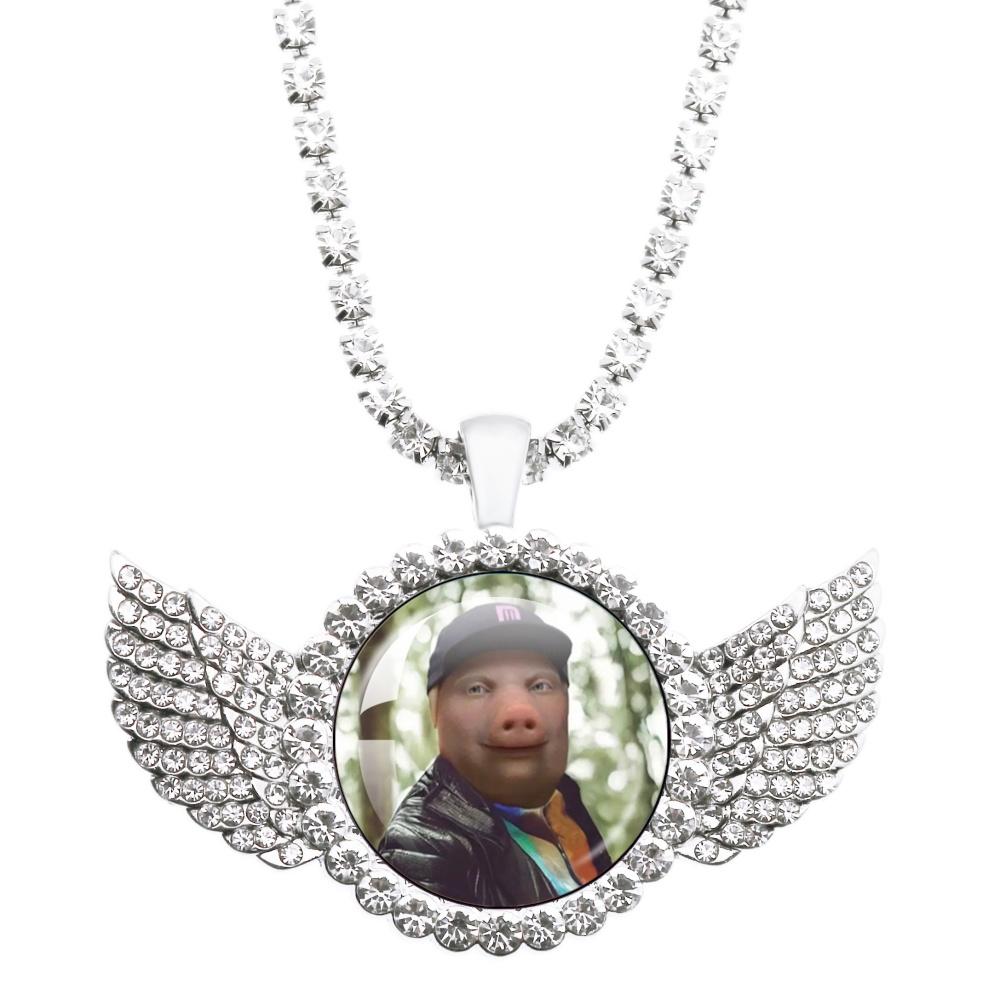 

John Pork Is Calling Answer Call Phone Humor Funny Pig Graphic Glass Cabochon Angel Wings Pendant Necklace Jewelry Giftwholesale