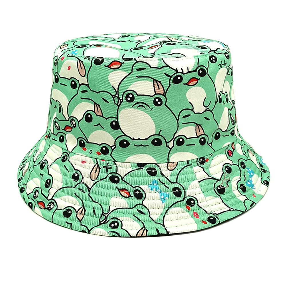 Top Cartoon Frog Bucket Hat Cute Printing Pattern Fisherman Hats Green Double Sides Panama Cap Adult Unisex Summer Sun Outdoor