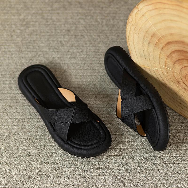 2024 Summer New Platform Slippers Women's Round Head Open-toed Outer Wear Casual and Comfortable One-word Sandals Women