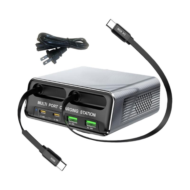 Интеллектуальный распределитель питания 65 Вт Зарядный адаптер 6 портов Пластиковая текстура Подходит для ноутбуков и телефонов 1