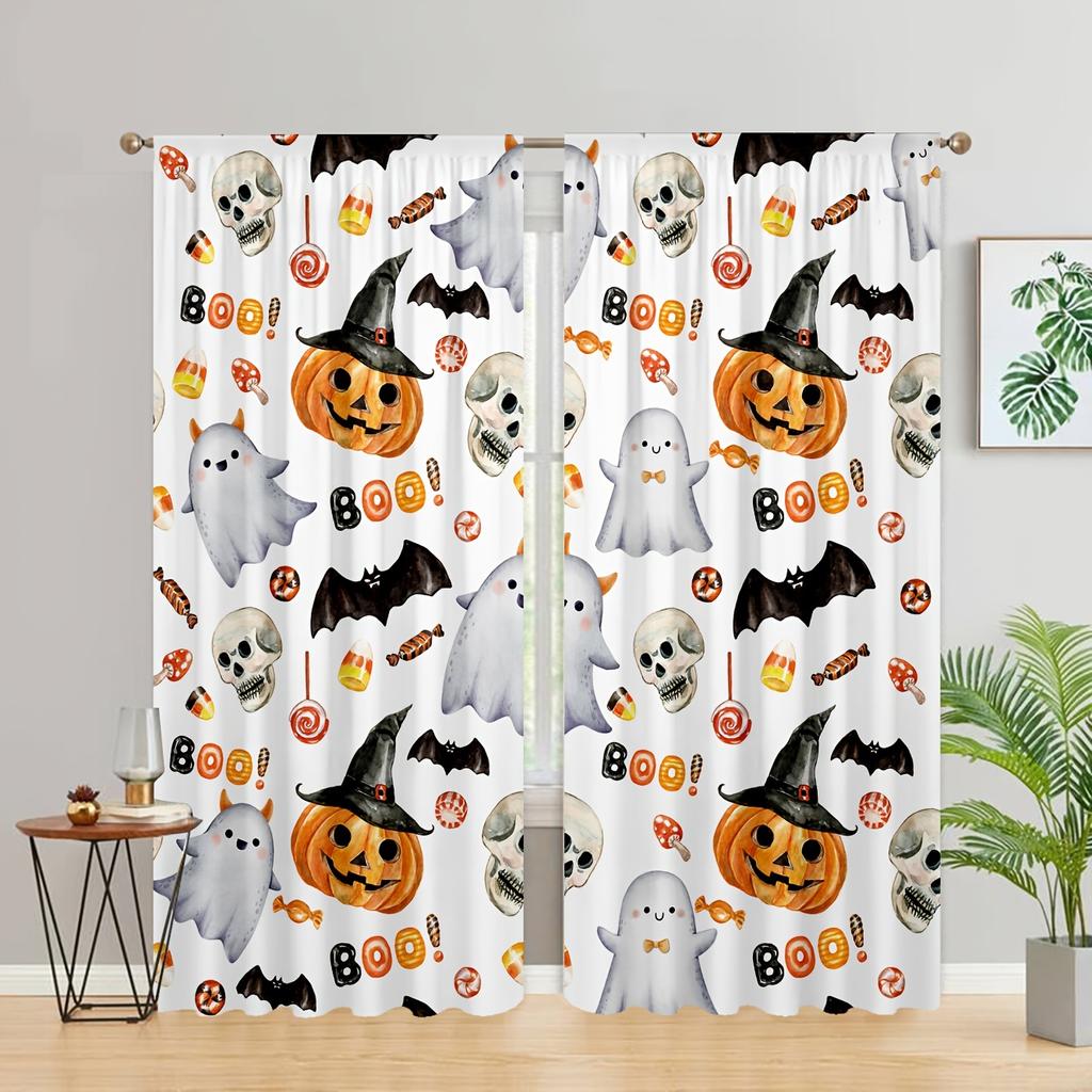 Halloween Härligt Spöke Rolig Pumpa Svart Katt Fönstergardiner För Barn Sovrum Vardagsrum Badrum Kök Dörr Hall 2 delar