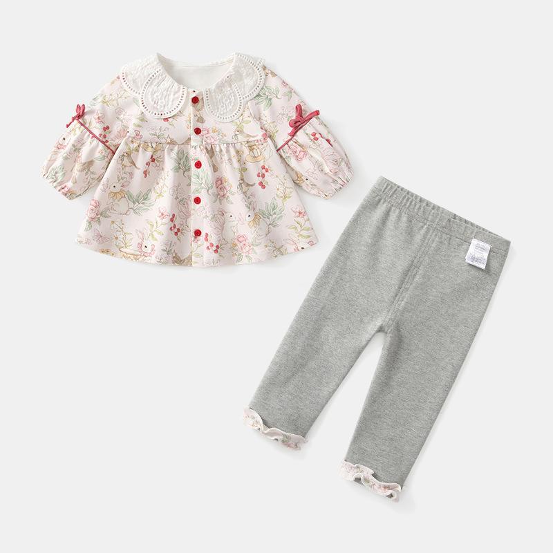 

2025 Autumn Girls Country Style Rabbit Print Cardigan & Leggings Set 110 cm розовый