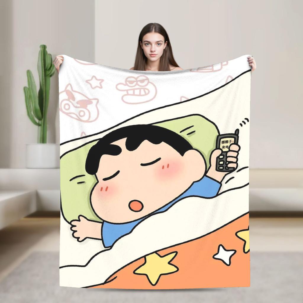 Shinchans 90S Cartoon Flannel Blanket Awesome Throw Blankets For Bed Sofa Couch 150*125Cm Rug Piece