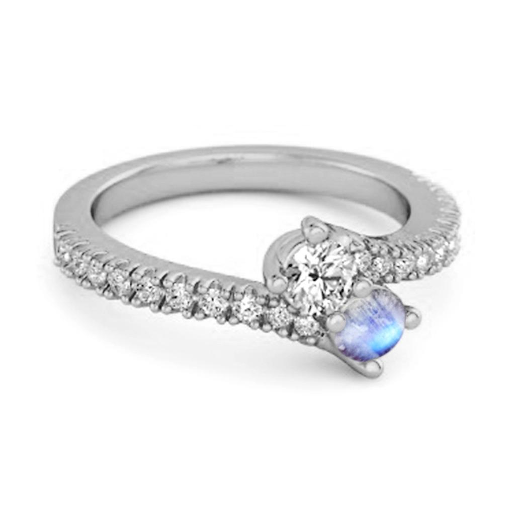 Moonstone Bypass Ring - 925 Sterling Silver