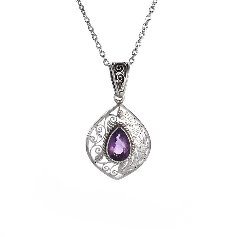 Drop-shaped Purple Gemstone Necklace, Fashionable and Versatile, Light Luxury, Popular Pendant Jewelry
