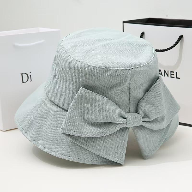 Women's Bowknot Bucket Hat, Spring/Summer Outdoor Sun Hat, Face-Covering Reversible Sun Hat, Reversible Solid Color Foldable Sun Hat