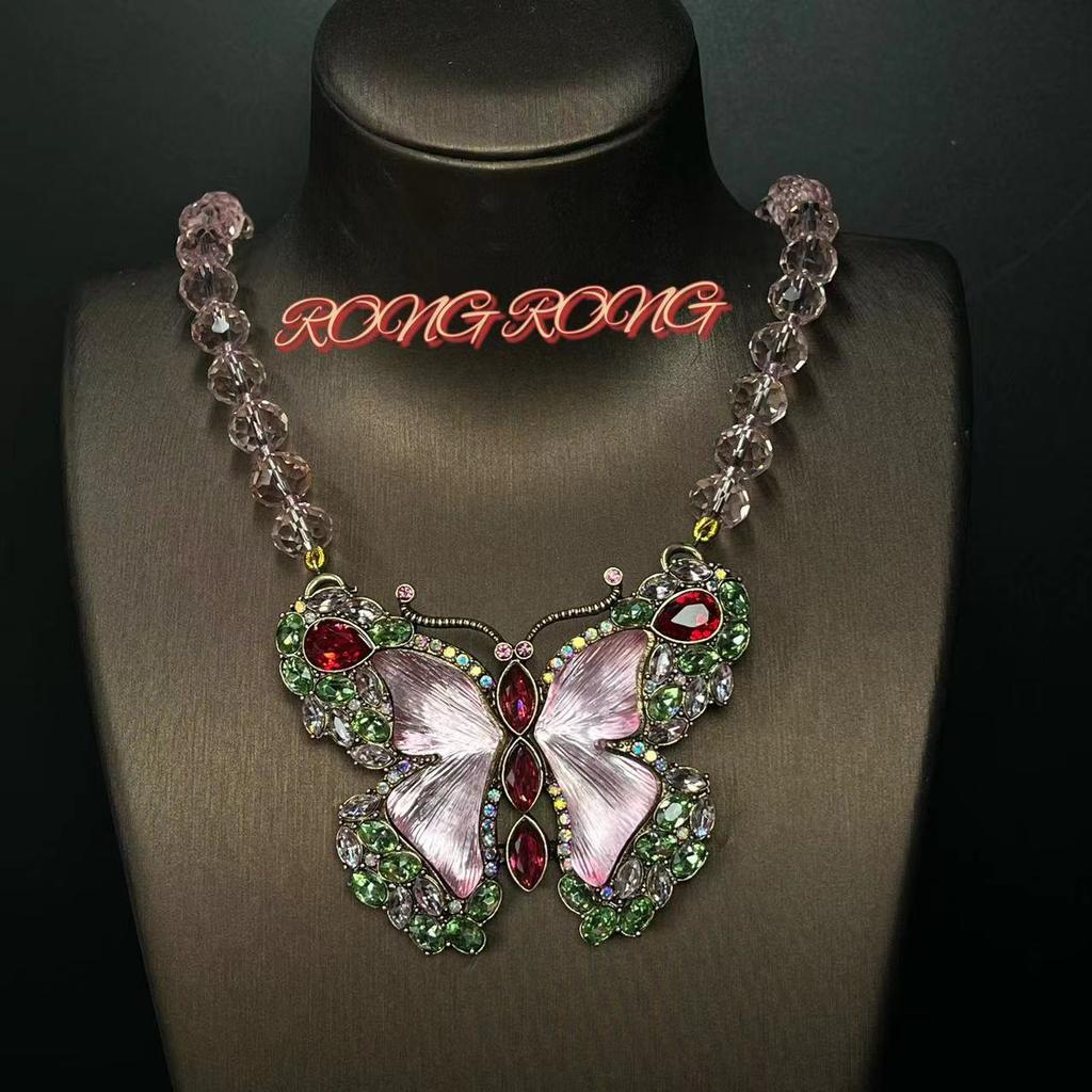 Vintage Colorful Butterfly Necklace Light Luxury Sweet Fairy Like Floating Cute Meeting Standard Of Versatile Brooch