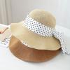Korean Style Women's Straw Hat with Polka Dot Bowknot Curved Brim Hollow Breathable Fisherman Summer Hat