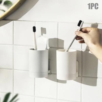 Bagno Senza Fori Durevole Portaspazzolino Multifunzione Facile da Installare Portaoggetti Bicchiere Denti Solido Camera da Letto Cucina Montato a Parete