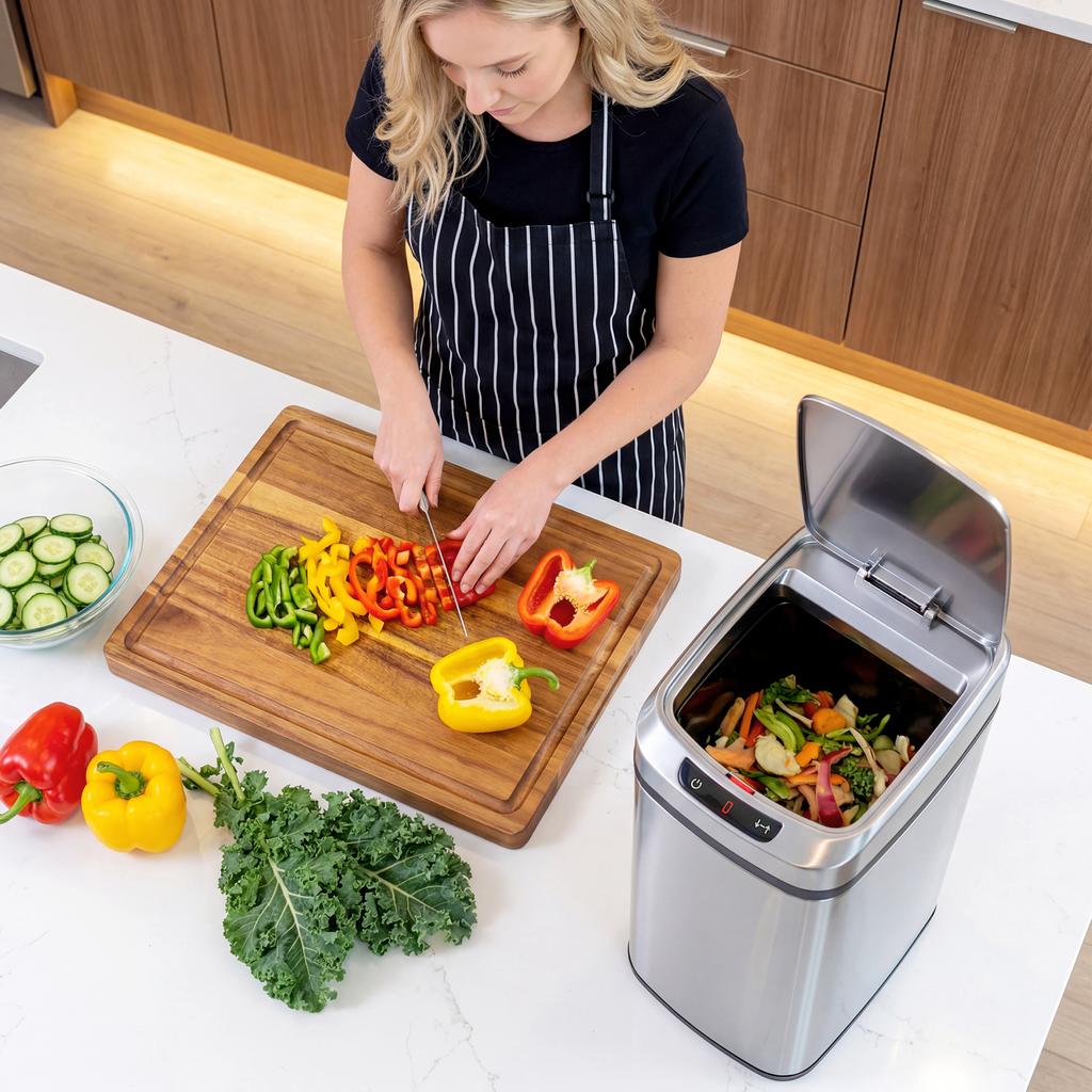 12L Sensor-Mülleimer, Automatischer Berührungsloser Bewegungssensor Küchenmülleimer aus Fingerabdruck-resistentem Edelstahl, Silber