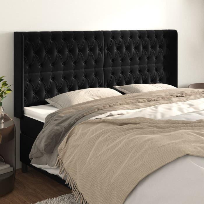 VidaXL Tête de lit avec oreilles Noir 203x16x118-128 cm Velours3119984
