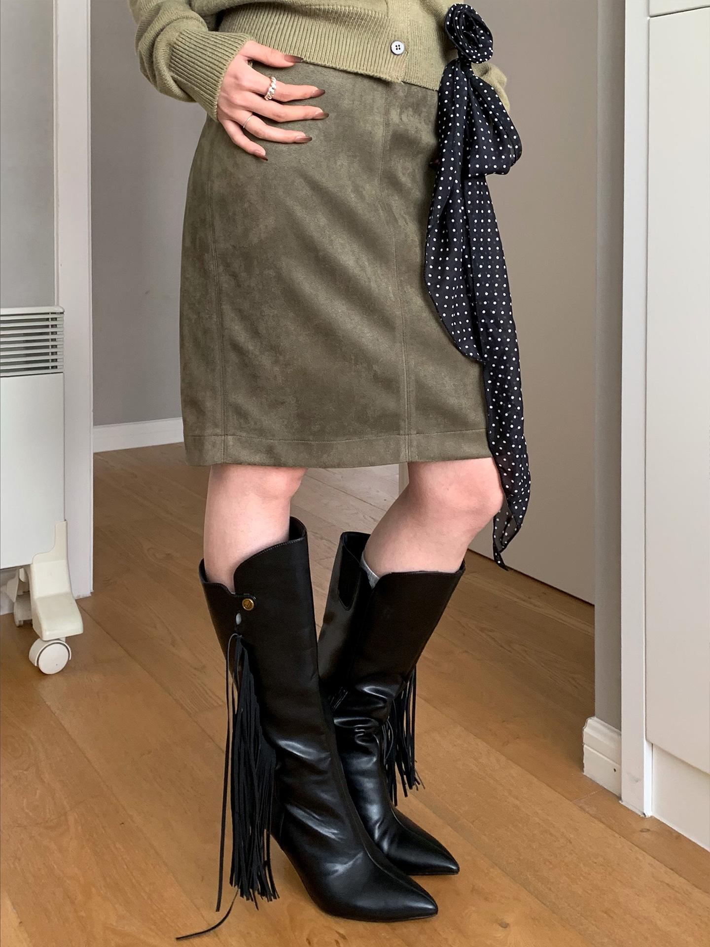 LOOPIN Women s Retro High-Waisted Suede Pencil Skirt S