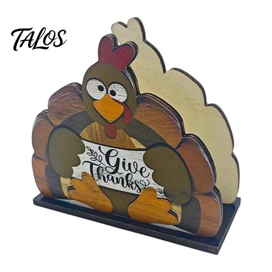 Harvest Festival Napkin Stand Thanksgiving Solid Wood Holder, Fall Gnome Scarecrow Turkey Tissue Autumn Tableware Dispenser, Waterproof Hand-Painted