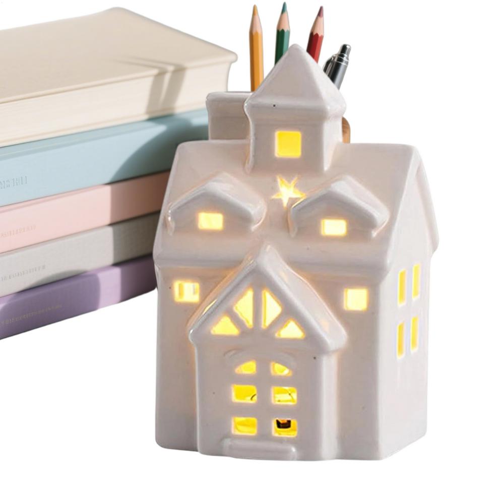 Christmas House Ceramic House With LED Light Christmas Centerpiece For Holiday Seasonal Display Indoor Tabletop Mantel Shelf