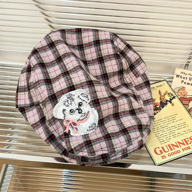 Reverse Fashionable Beret Hat For Women In Pink Plaid Perfect For Casual Outings