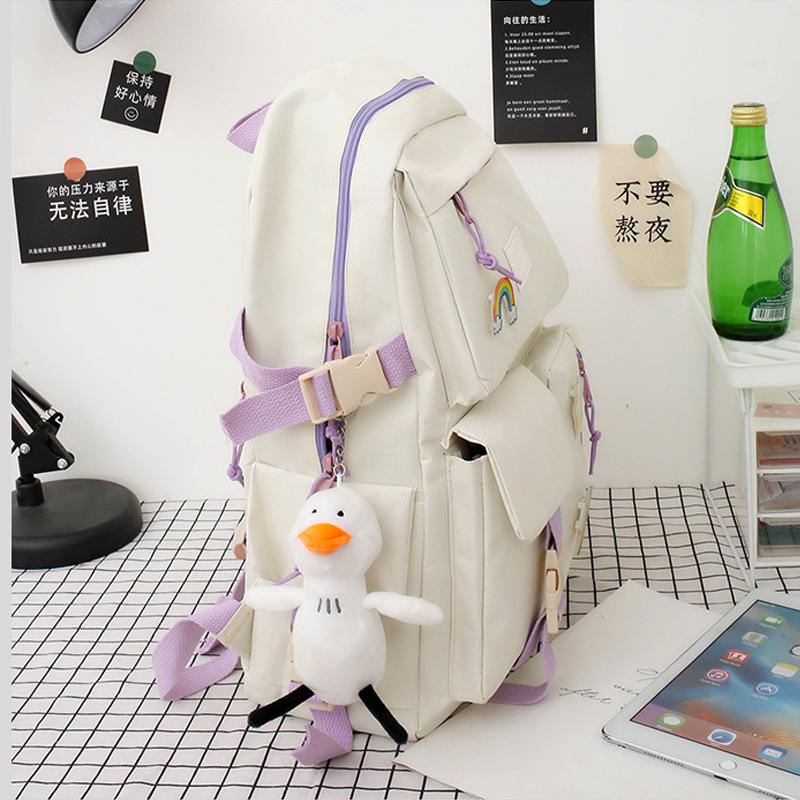 Academic Style Senior High School University Student Schoolbag Backpack Women's Four-Piece Canvas Backpack
