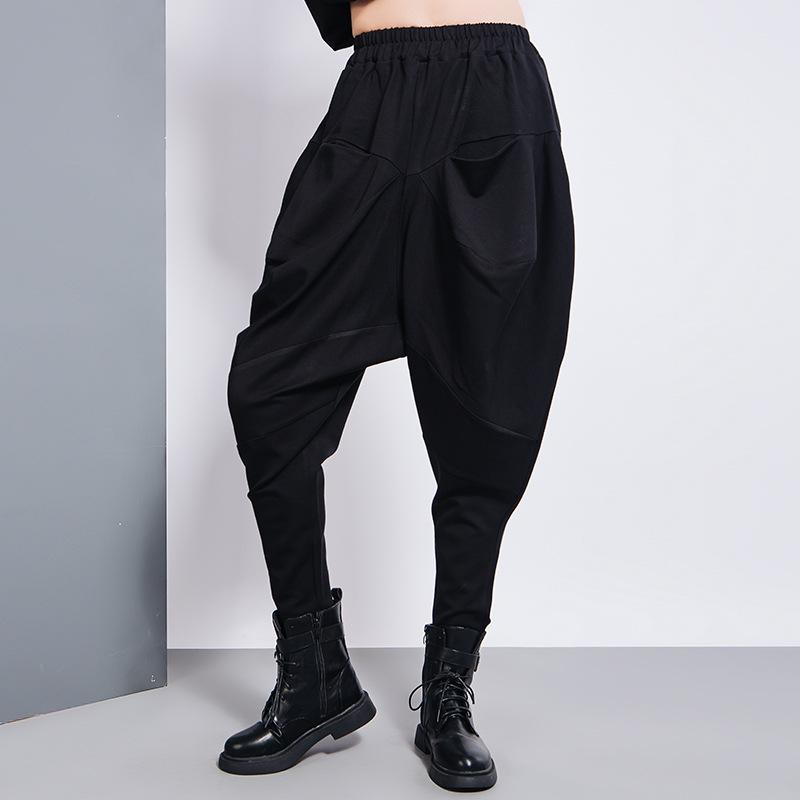 Pantaloni Harem Elasticizzati da Donna Vestibilità Larga Pantaloni Conici Patchwork Streetwear Pantaloni Lunghi Con Tasche Per Outfit Quotidiani Primaverili