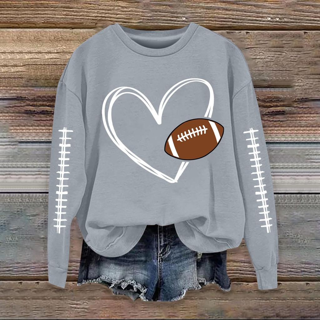 Women's Fashionable Casual Long-sleeved Rugby Printed Round-neck Top