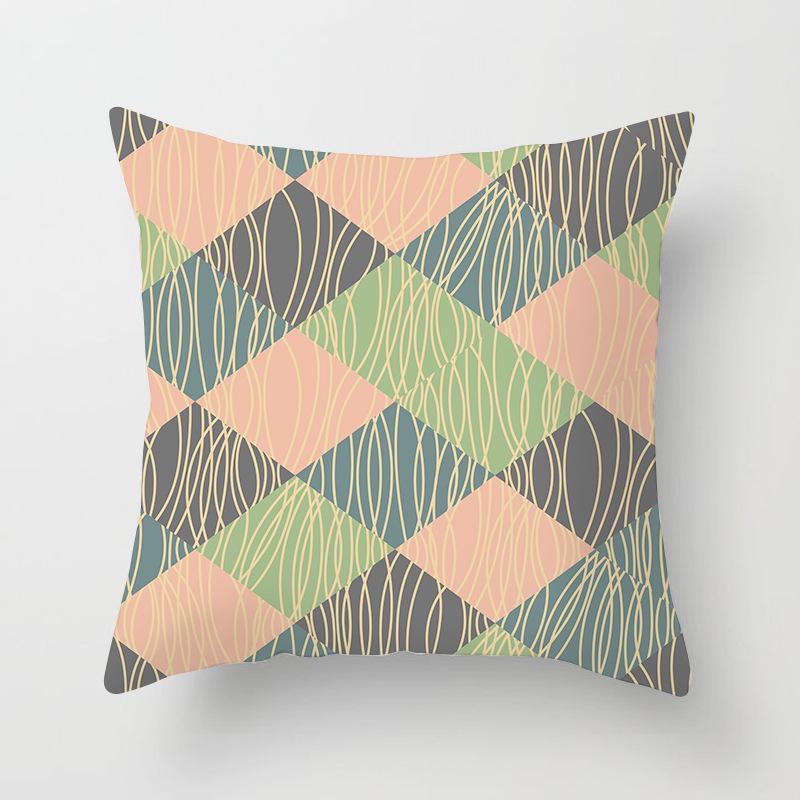 New Color-blocking Geometric Pillow Case, Peach Leather Velvet Cushion Sofa Cushion Cover, Splicing Living Room