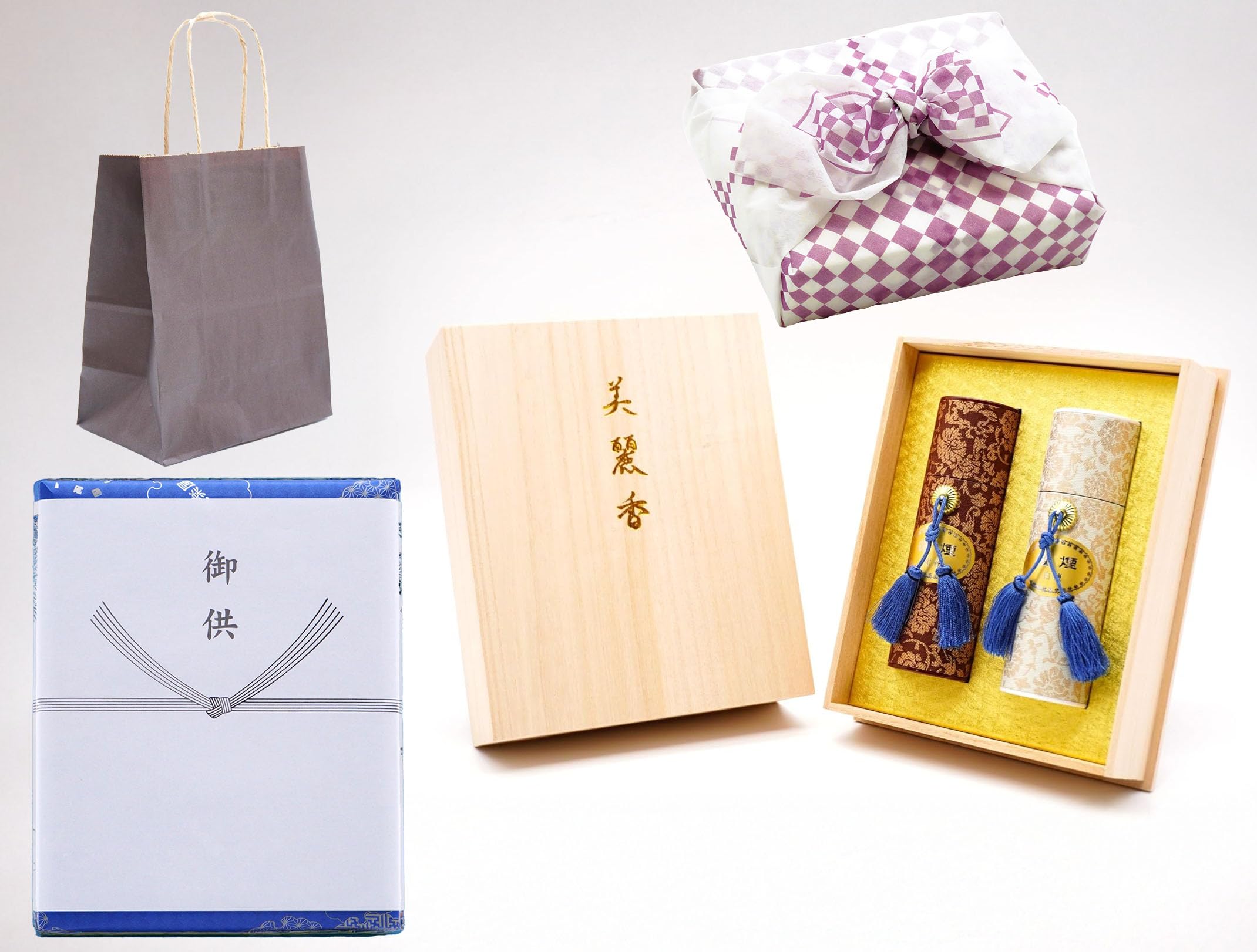 

[Comes with a carry bag and wrapping cloth] [Luxury paulownia wood box, Beautiful Incense, Low Smoke, Two-Flavor Incense] Incense set with sandalwood