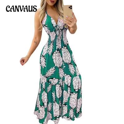 Summer Women's Dress Hanging Neck Bodice Halter High Waist Printed Long Dress Sexy Dress