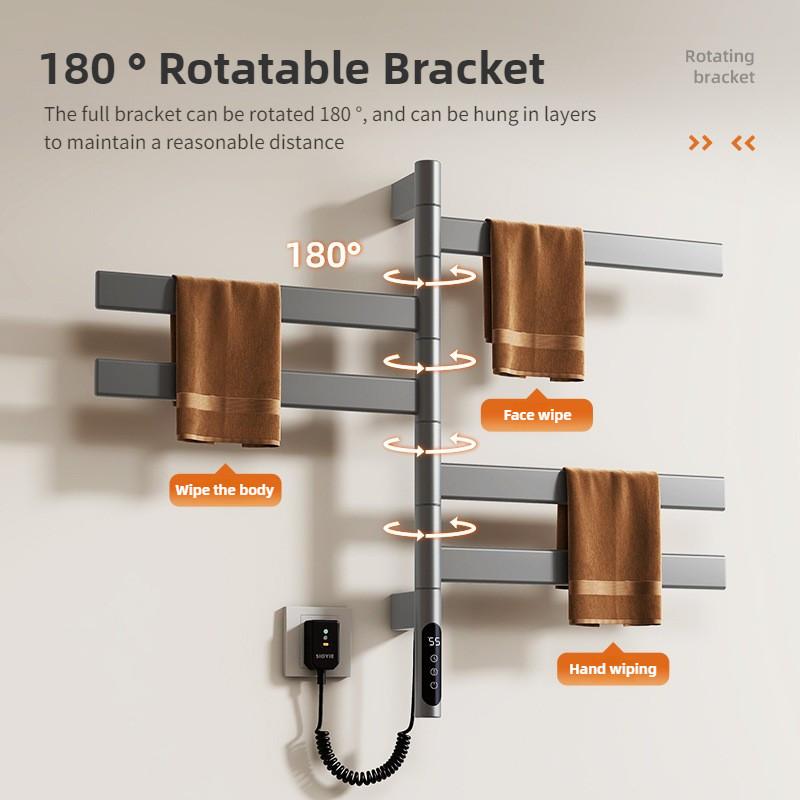 Wall Mounted Rotating Electric Heating Towel Bar Home Bathroom Intelligent Constant Temperature Drying Towel Rack
