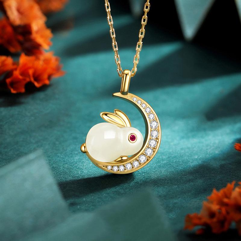 Jade Rabbit Moon Necklace: Trendy, Cool, Luxury Design with Little Rabbit Pendant
