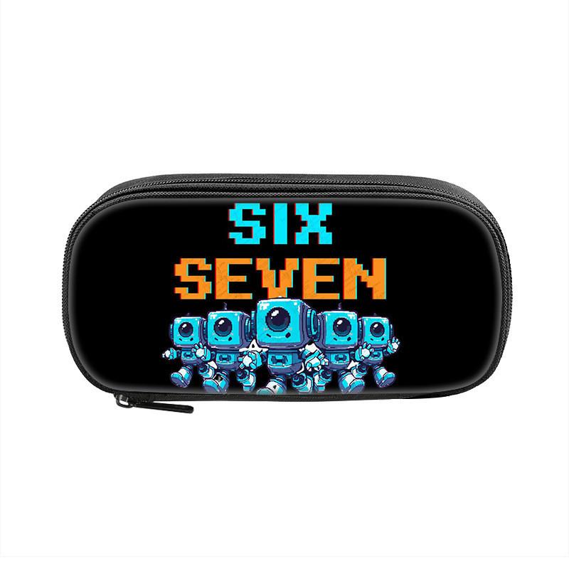 Six Seven Printed Pattern Nylon Pencil Case For Students With Compact Storage And Casual Style