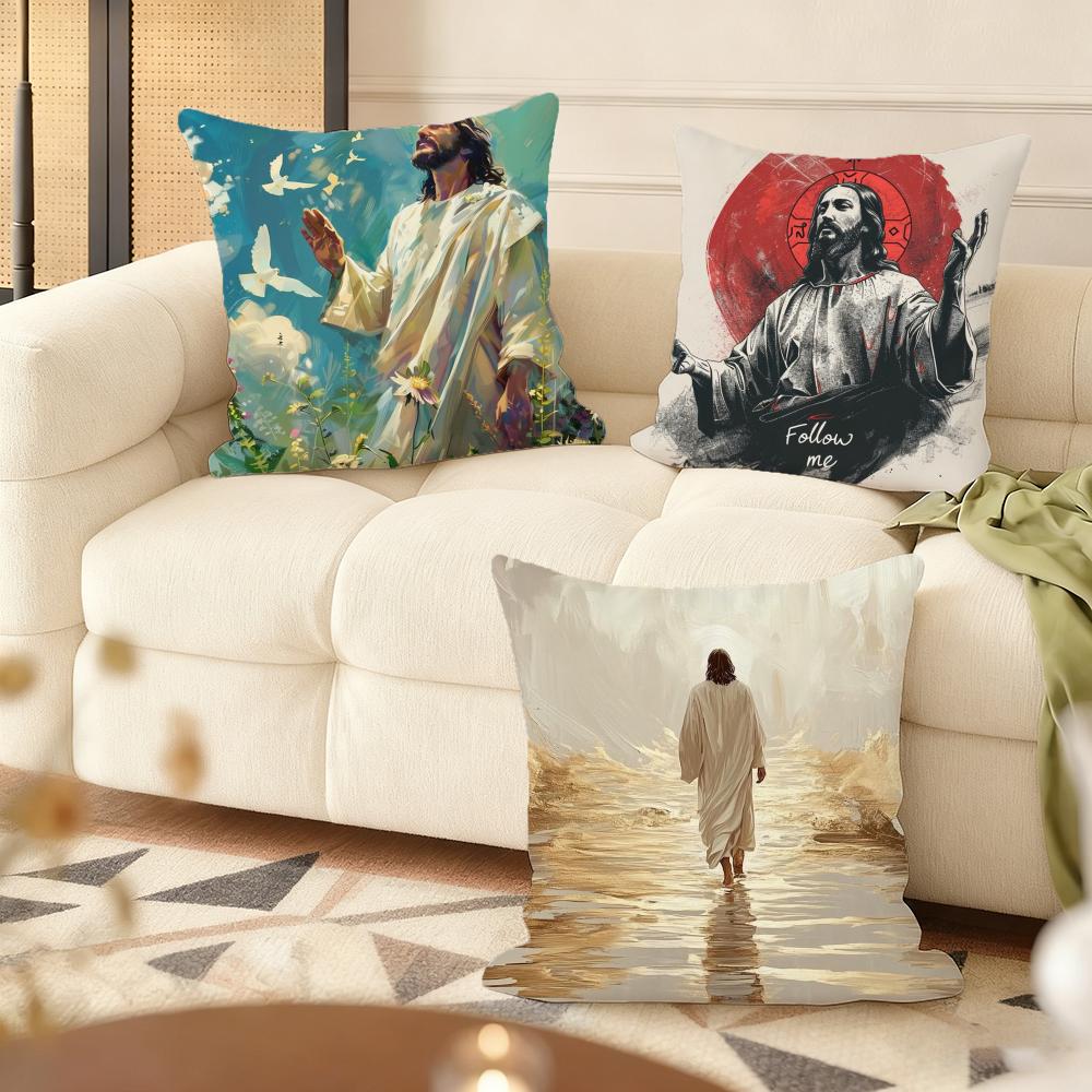 Jesus Cushion Cover Soft Short Plush Pillow Cover Smooth Cozy Texture Aesthetic Cushion Case Home Decor