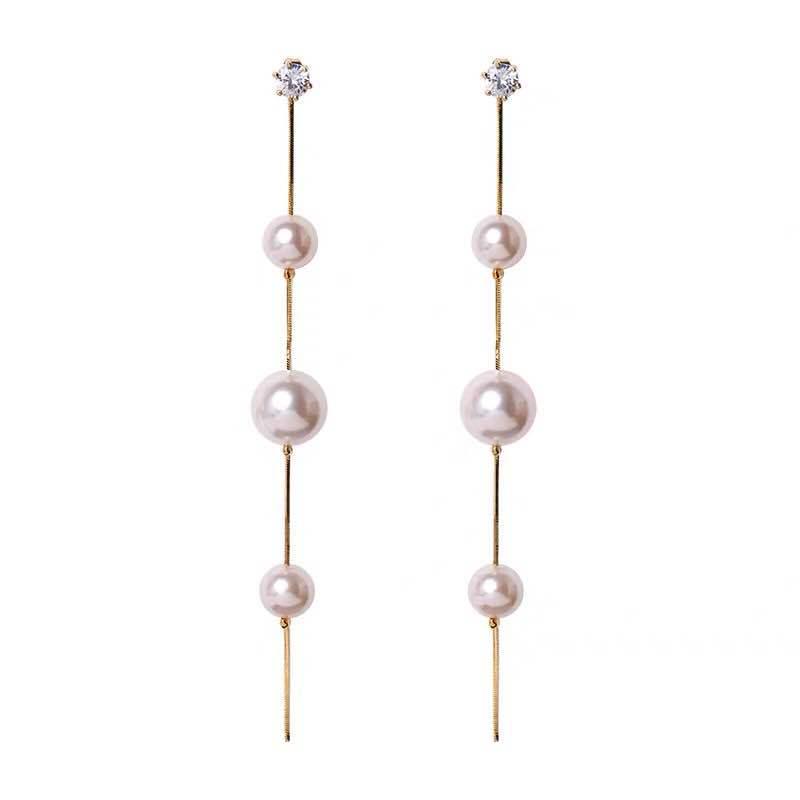 Elegant Korean Dongdaemun Pearl Tassel Stud Earrings - 925 Silver Needle, Color-Preserving Design for Women