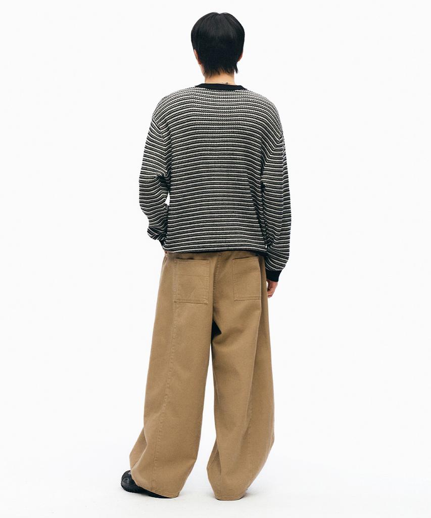 INTEMPOMOOD Pencil Stripe Henley Neck Knit _Black