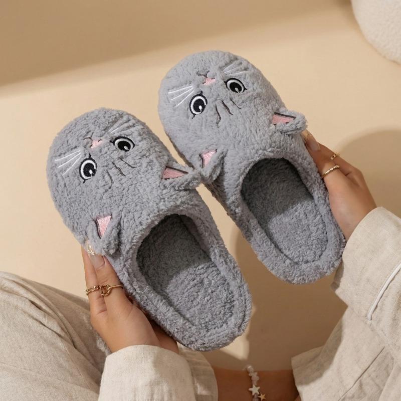 Cat cotton slippers women's autumn and winter home indoor universal soft bottom non-slip silent warm cartoon fluffy slippers