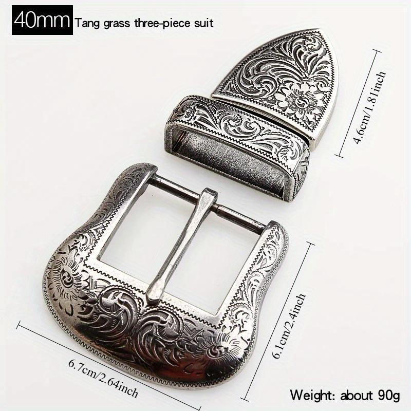 Style Silver Plated Metal Belt Buckle for Men Vintage Embossed Three Piece Pin Buckles DIY Leather Craft Buckle 3pcs/set