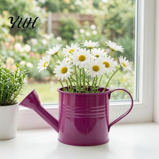Modern Garden Decor Accessories Metal Watering Can for Outdoor Plants, Small Kettle with Handle Balcony Succulents Flowers, Decorative Floral