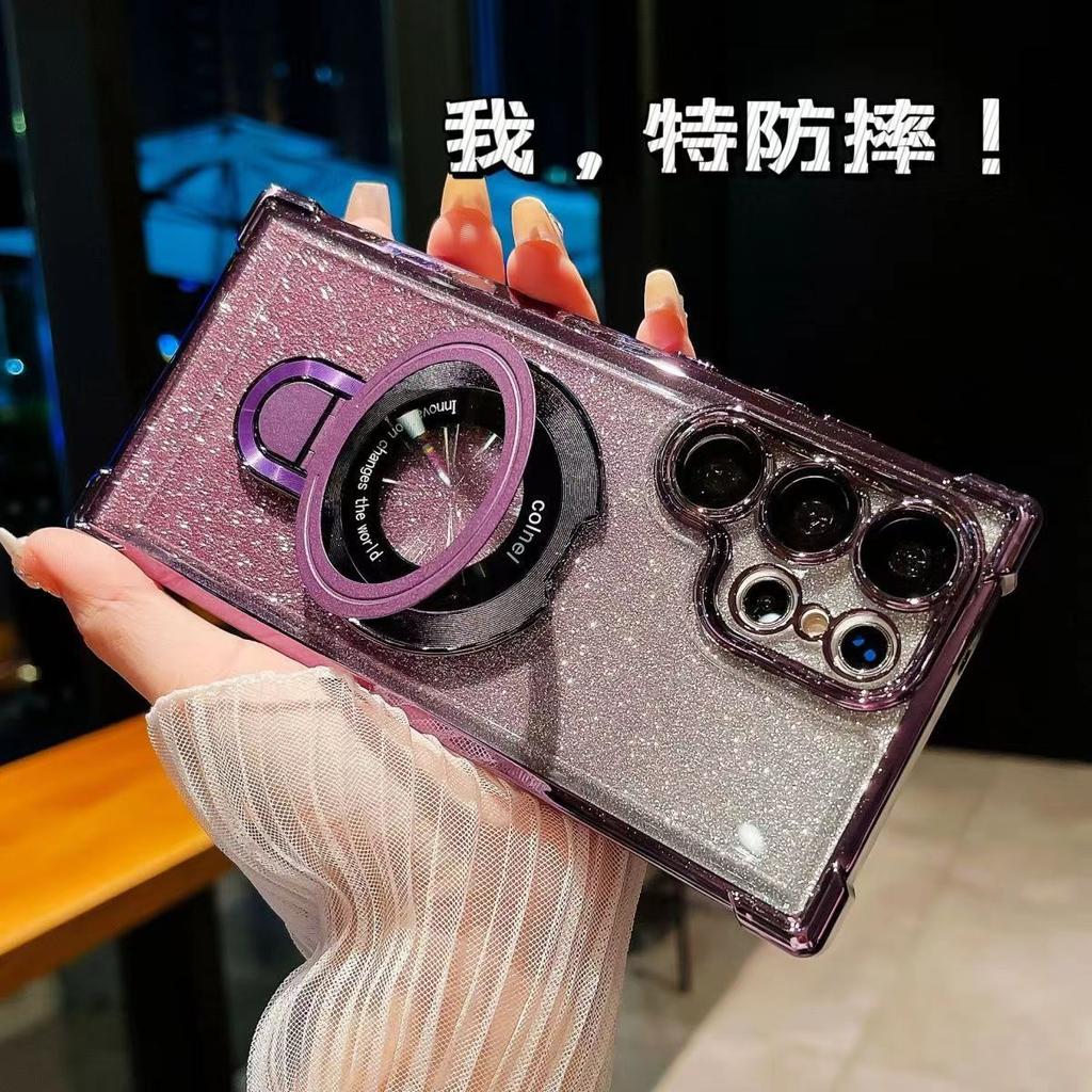 Suitable for Samsung S25ultra Bracket Mobile Phone Case Electroplated Four Corner Airbag Anti Fall S23FE Lens Film S24Plus