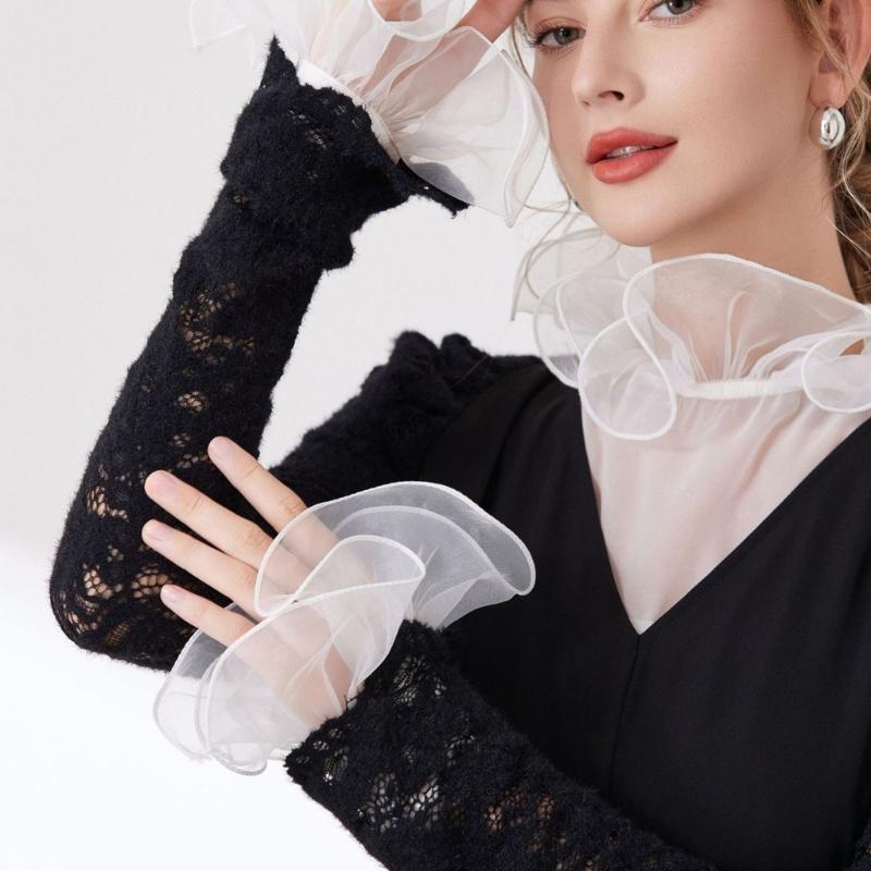 Ruffle Lace Faux Collar Detachable Neckpiece Decorative Collar Insert Half Shirt Accessory For Women Outfit Enhancer