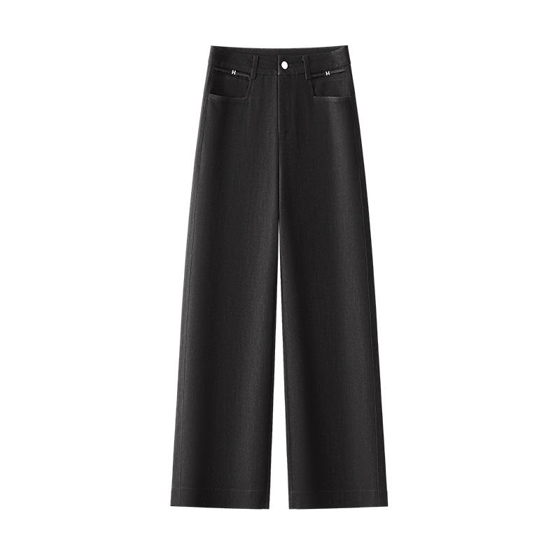 High-Waisted Wide-Leg Denim-Finish Women's Pants - Slimming, Loose, Spring/Summer 2025 Style