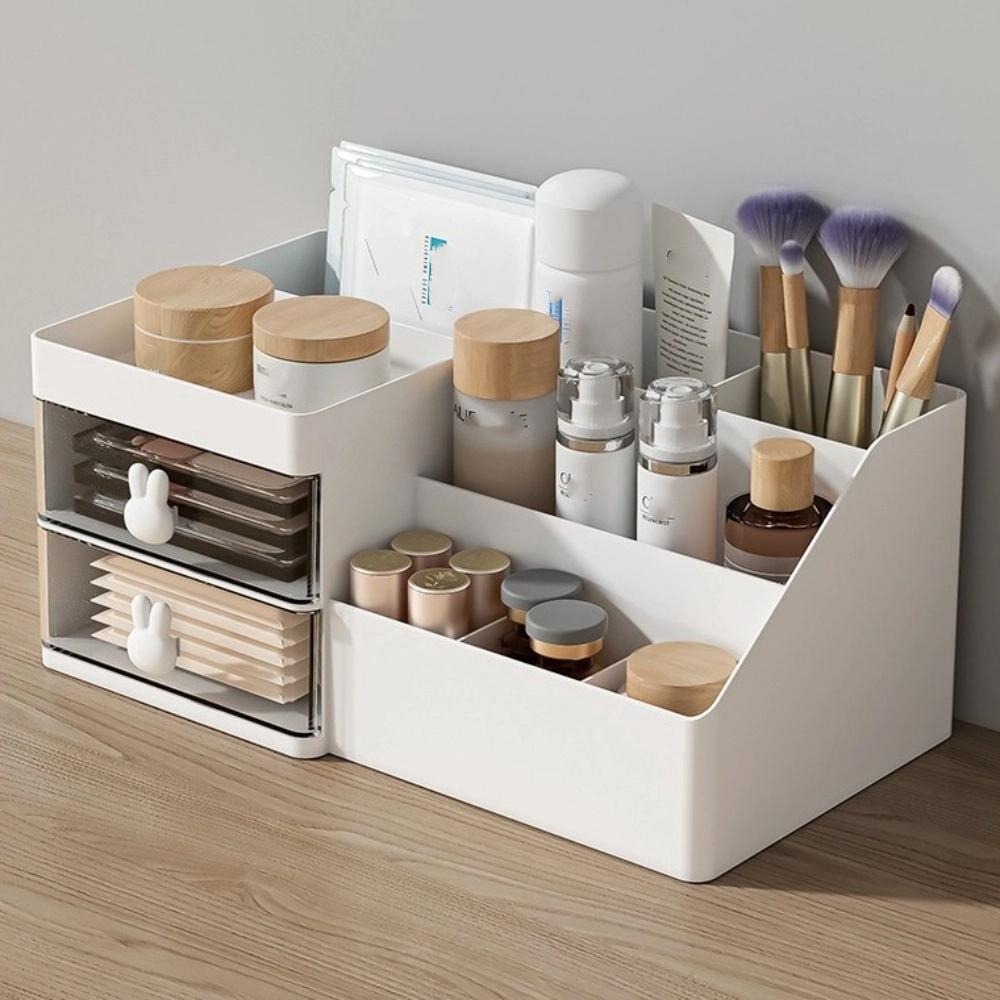 10 Compartments Cosmetic Drawer Organizer Cute Bunny Makeup Storage Case  Dressing Table