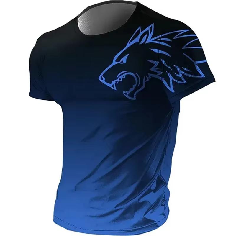 Trend Wolf Graphic Gradient T Shirts For Men Summer Fashion Quick Dry 3D Printed Sports T-shirts Loose Breathable Fitness Tees