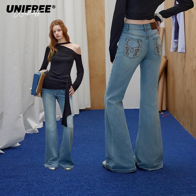 UNIFREE Women s Retro Slim Low-Rise Flared Jeans S