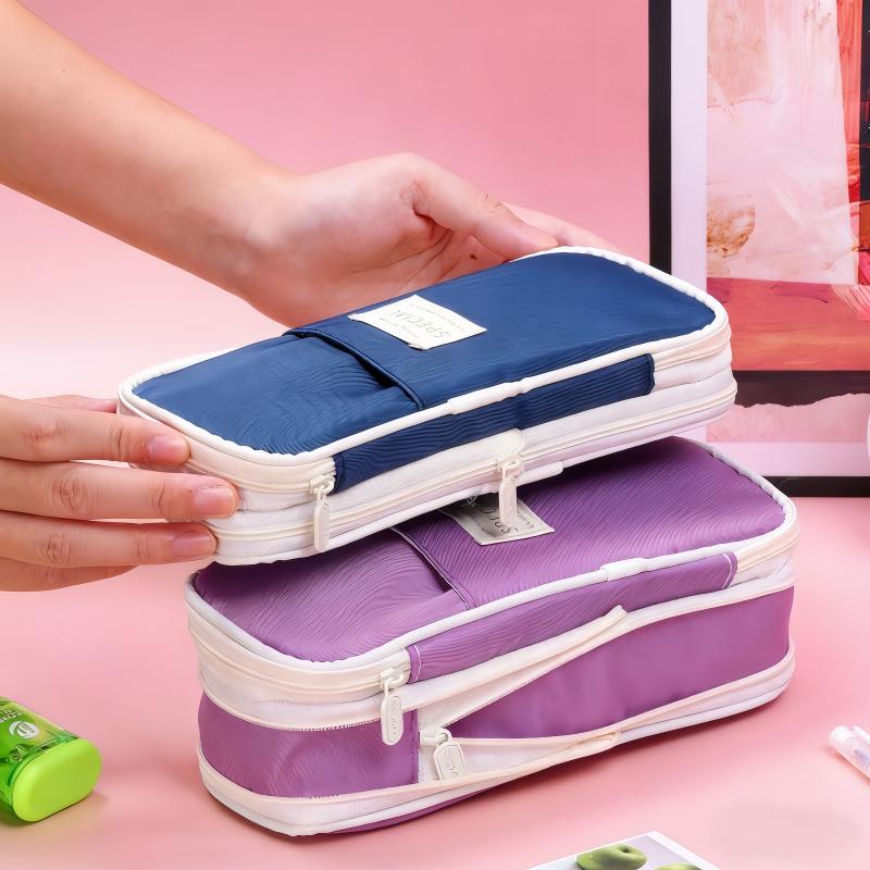 Solid Color Multifunctional Pencil Case - Large Capacity, Retractable, Macaron Shades