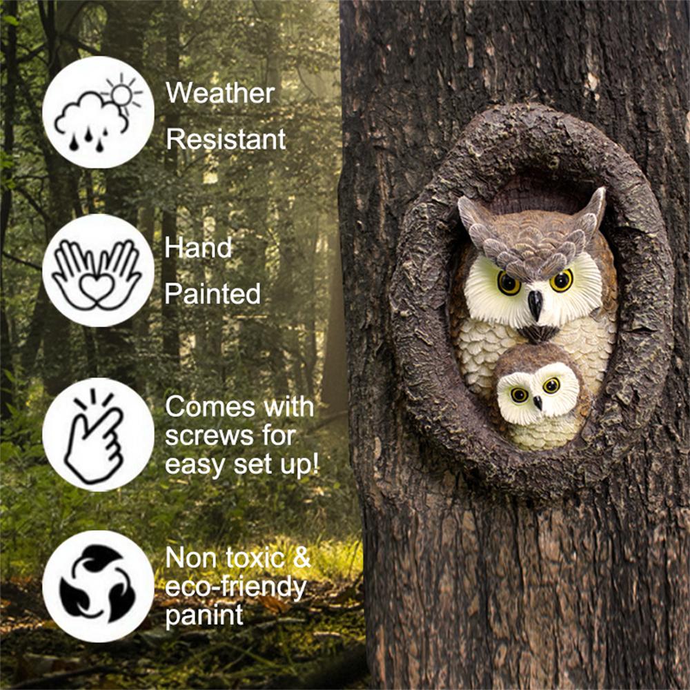Owl Figurines Simulated Tree Hanging Resin Feeding Bird Statue Outdoor Garden Animal Ornaments