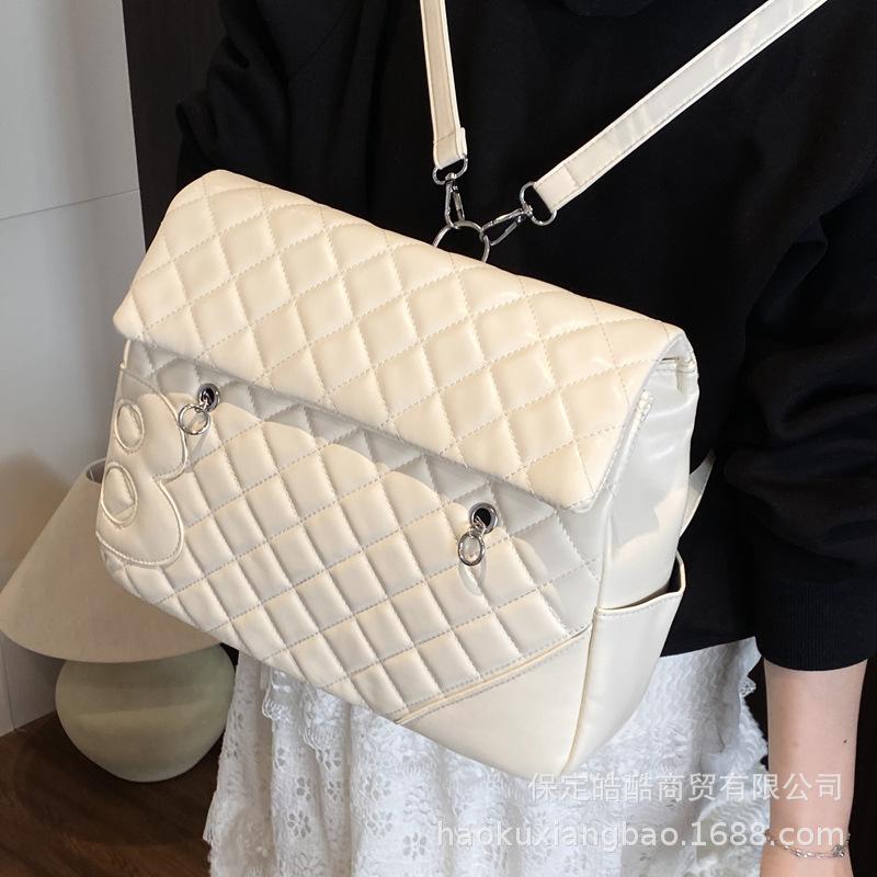 

Rhombus embroidered thread women s backpack 2025 new versatile travel bag fashion backpack student school bag белый