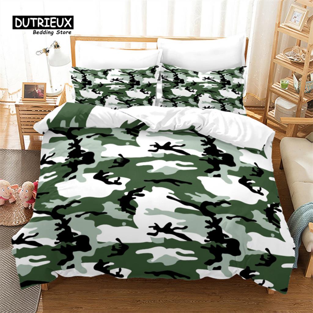 Kamuflażowy Zestaw Pościeli Rozmiar King Queen Kolorowy Wzór Abstrakcyjny Nadruk Artystyczny Poszwa na Kołdrę Poszewki na Poduszki Dla Chłopców Nastolatków Mężczyzn Dekoracyjny