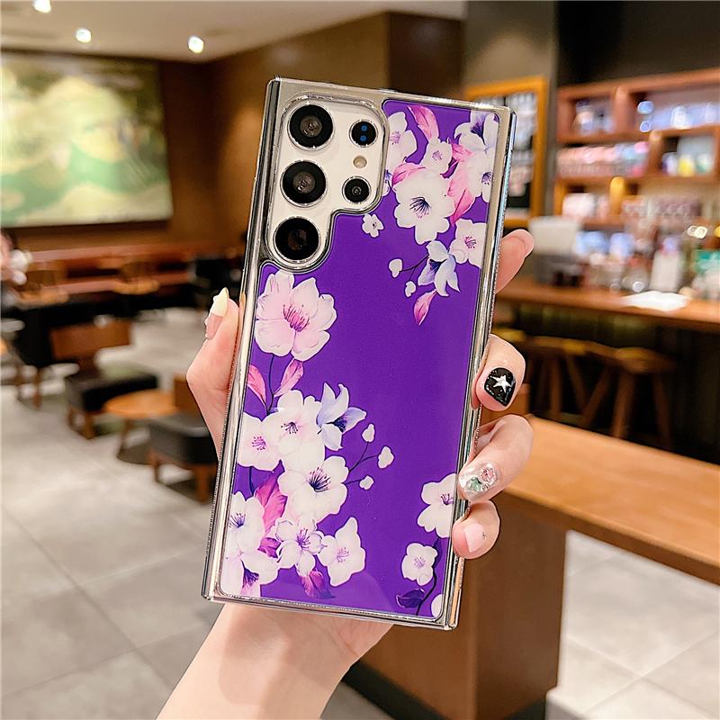 Bling Silver Frame Plating Flower Case For Samsung Galaxy A54 A34 A24 A14 A04S A53 A13 S23 Ultra S21 S22 Plus iPhone 13 14 Pro Max Soft TPU Cover