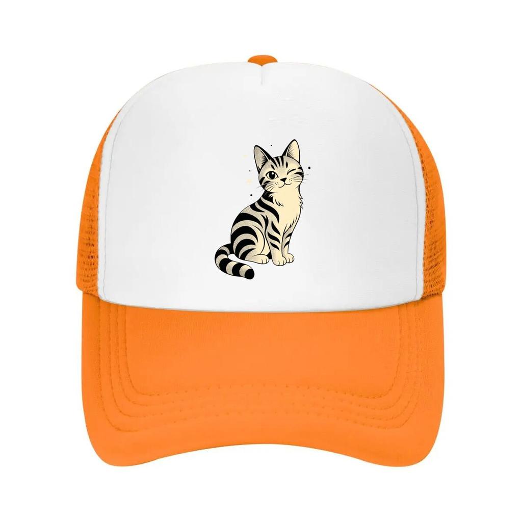 Playful Winking Tabby Pop Portrait Mesh Baseball Cap Casual Hat Outdoor For Womens Unisex FeUnisex