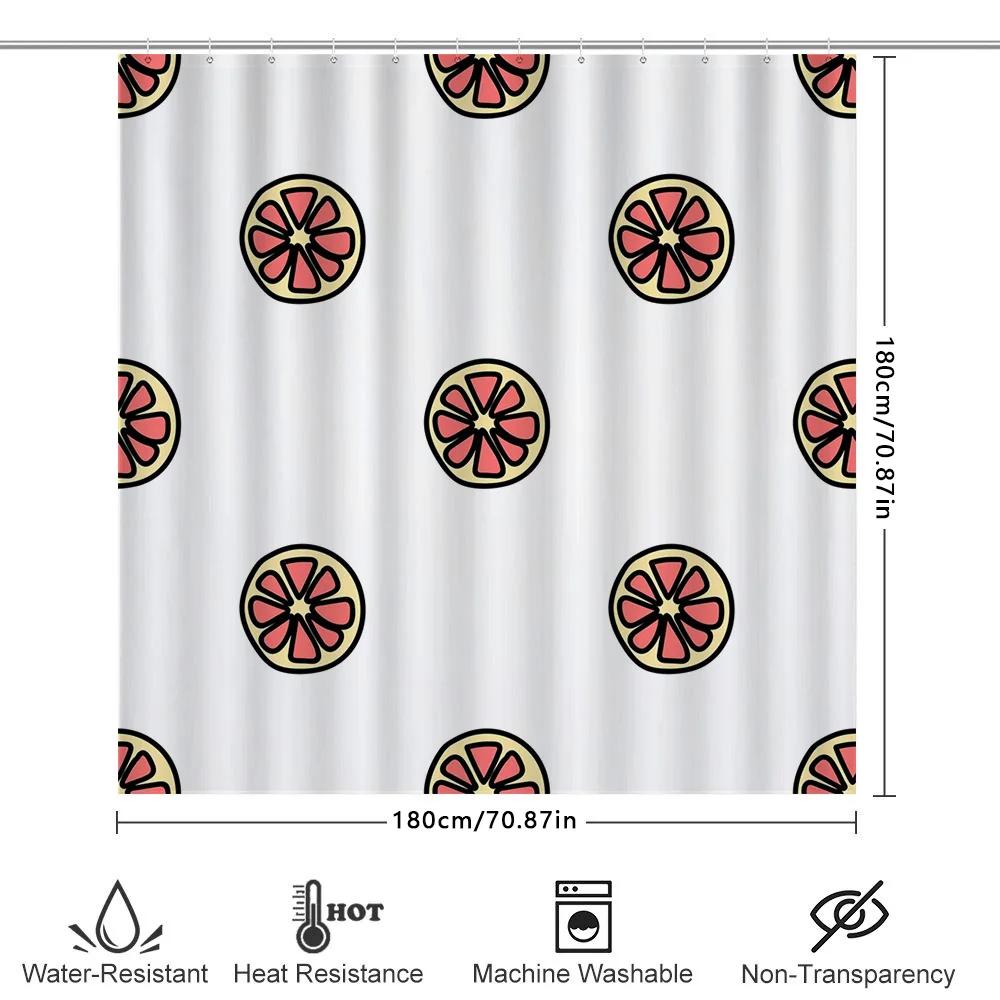 Bright White Bath Curtains With Citrus Fruit Pattern For Bathroom Decor Modern Shower Curtain Set In Pink, Yellow Black Design (